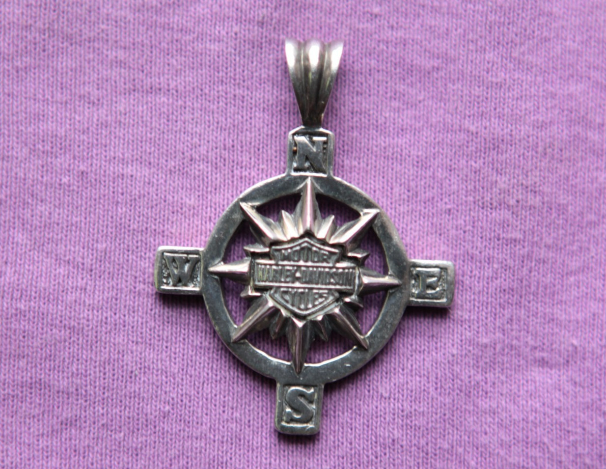 MOD Rare Sterling Silver Harley Davidson Shield Compass Bikers Pendant