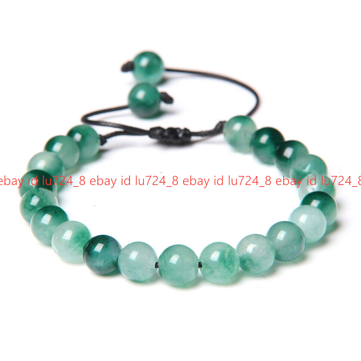 6/8/10mm Natural Green Jade Round Gems Beads Braided Adjustable Bracelet 7.5”