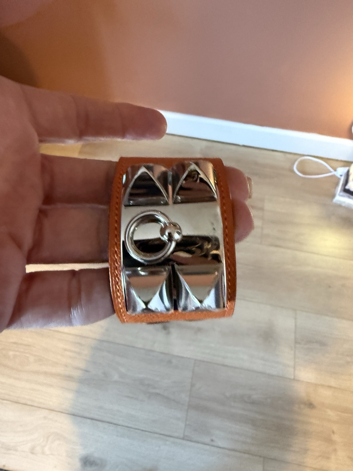 Hermès Black & Silver Leather Cuff Bracelet