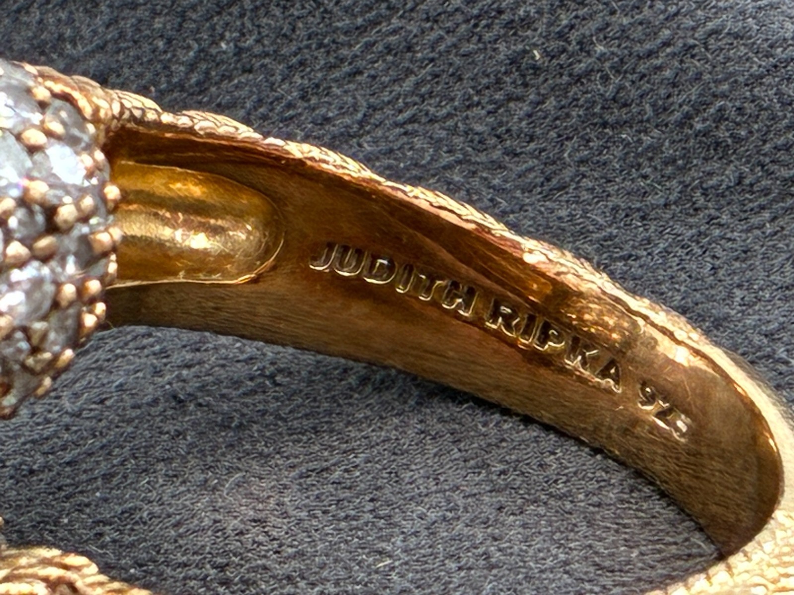 Vintage Judith Ripka Bypass Ring CZ Sphere Ball Tips Gold on Sterling Cable Band