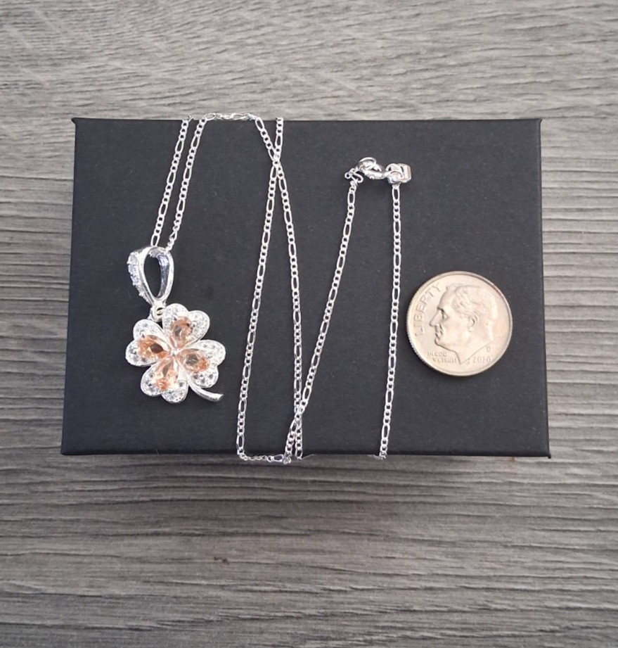 cadena y trebol corazon con zirconia plata 925 16″ de larga