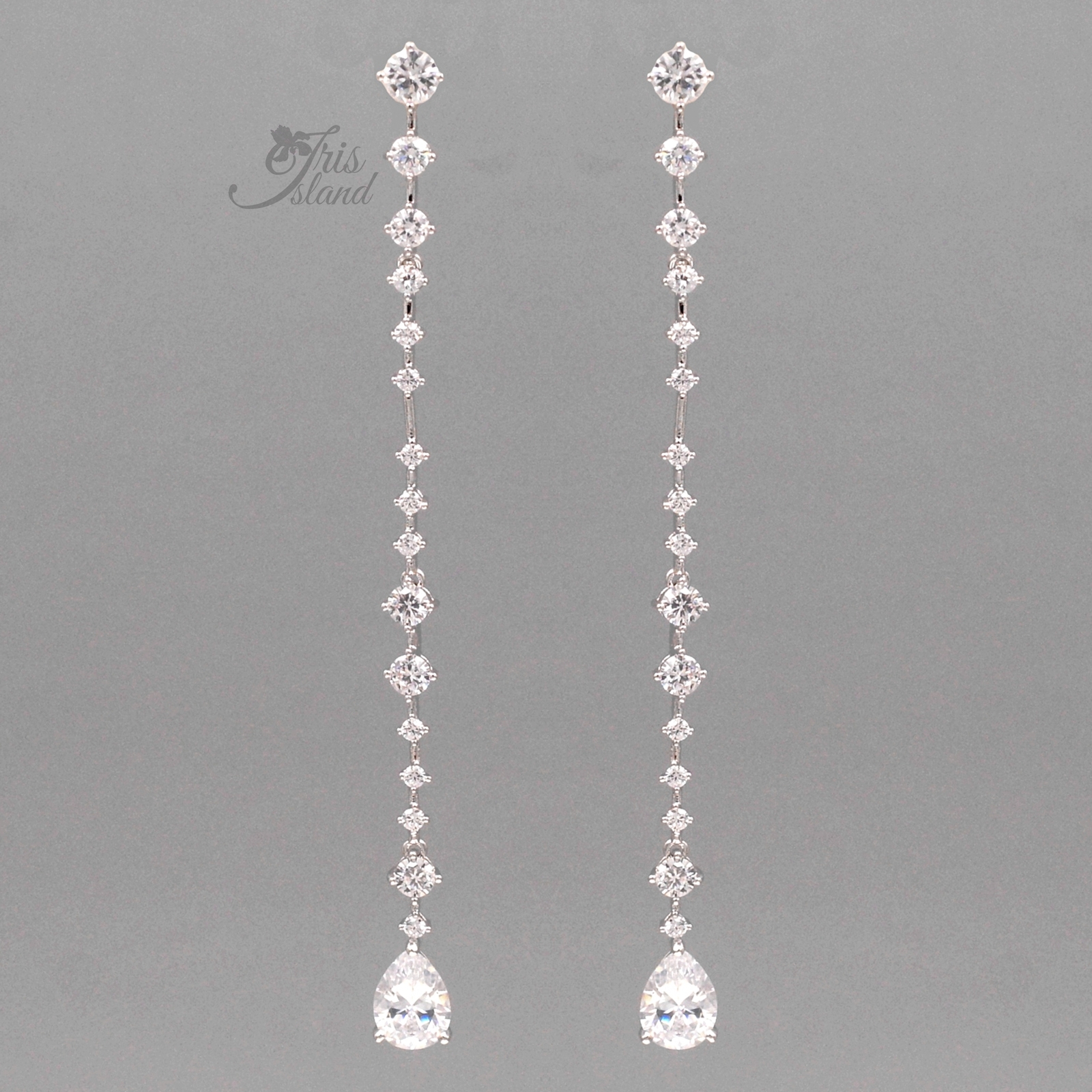 White Gold Plated Clear Cubic Zirconia CZ Fringe Tassel Drop Dangle Earrings 688