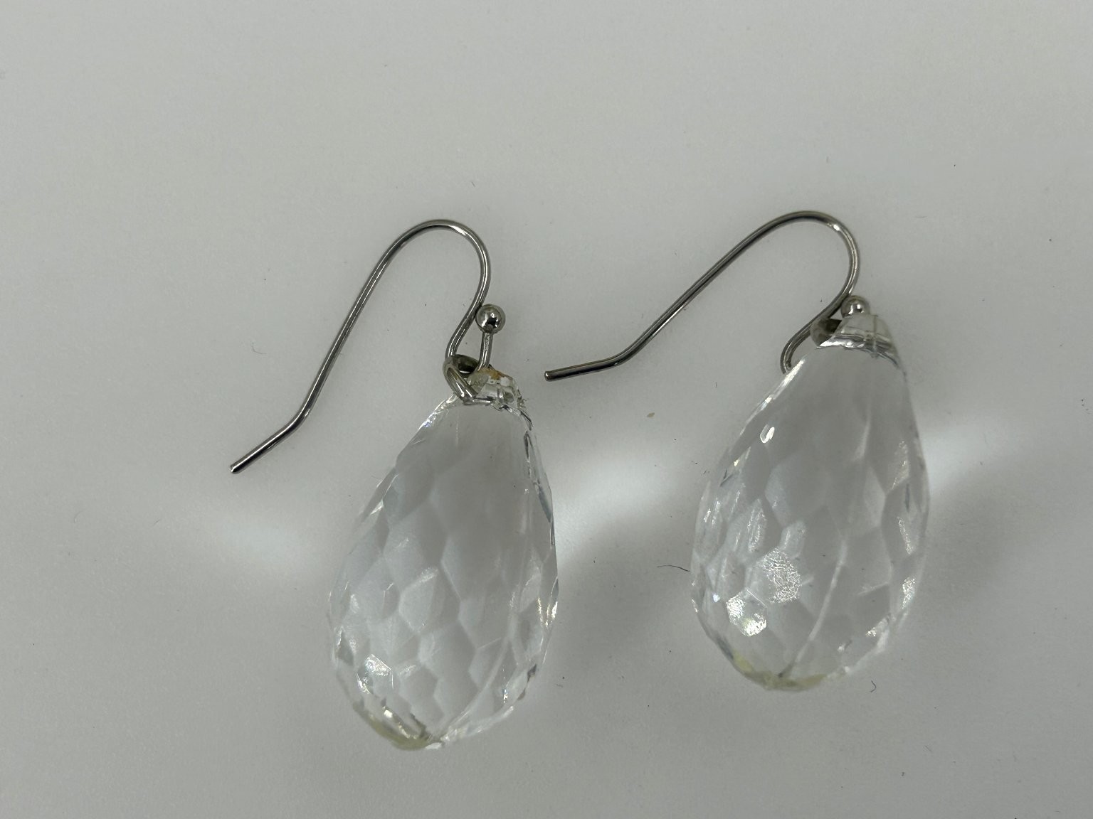 Faceted Clear Teardrop Dangle Earrings 1.25in Faux Crystal Acrylic Hook