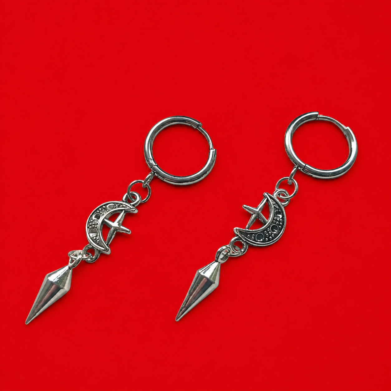 Gothic Crescent Moon Spike Earrings Grunge Punk Witchy Celestial Hoop Jewelry