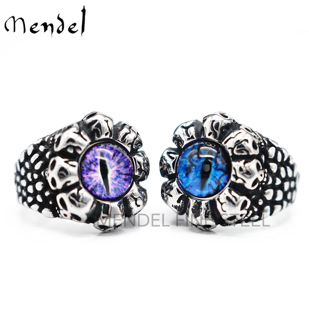 MENDEL Goth Mens Motorcycle Biker Skull Evil Eye Ring Stainless Steel Size 7-15
