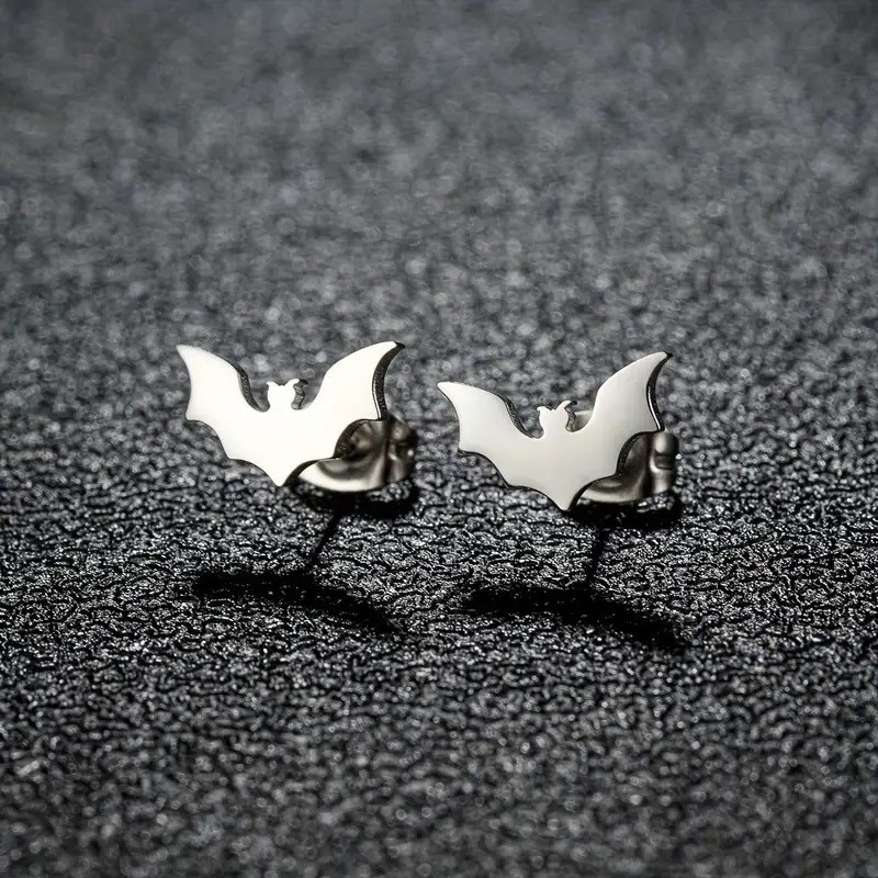 🦇 BAT STUD EARRINGS — Halloween & Gothic Stainless Steel Jewelry