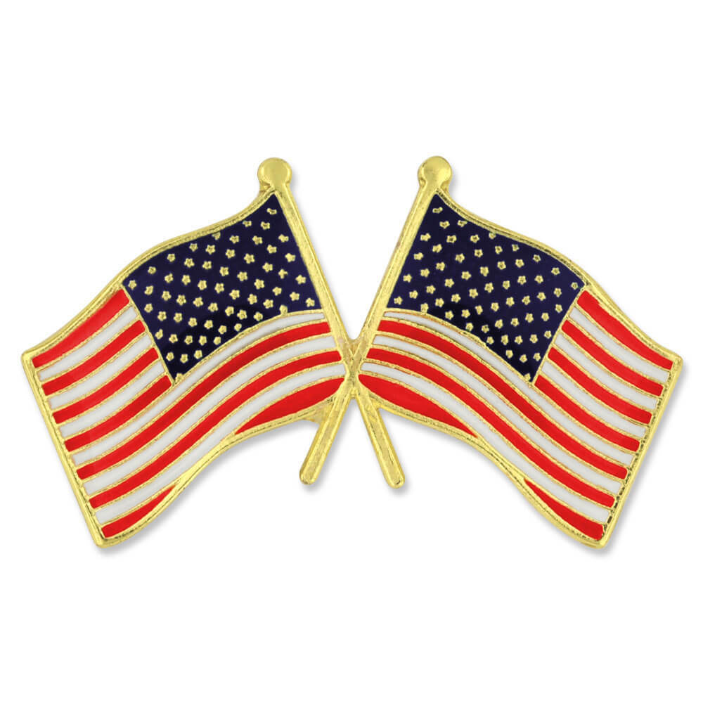 PinMart’s USA Crossed American Flags Patriotic Enamel Lapel Pin