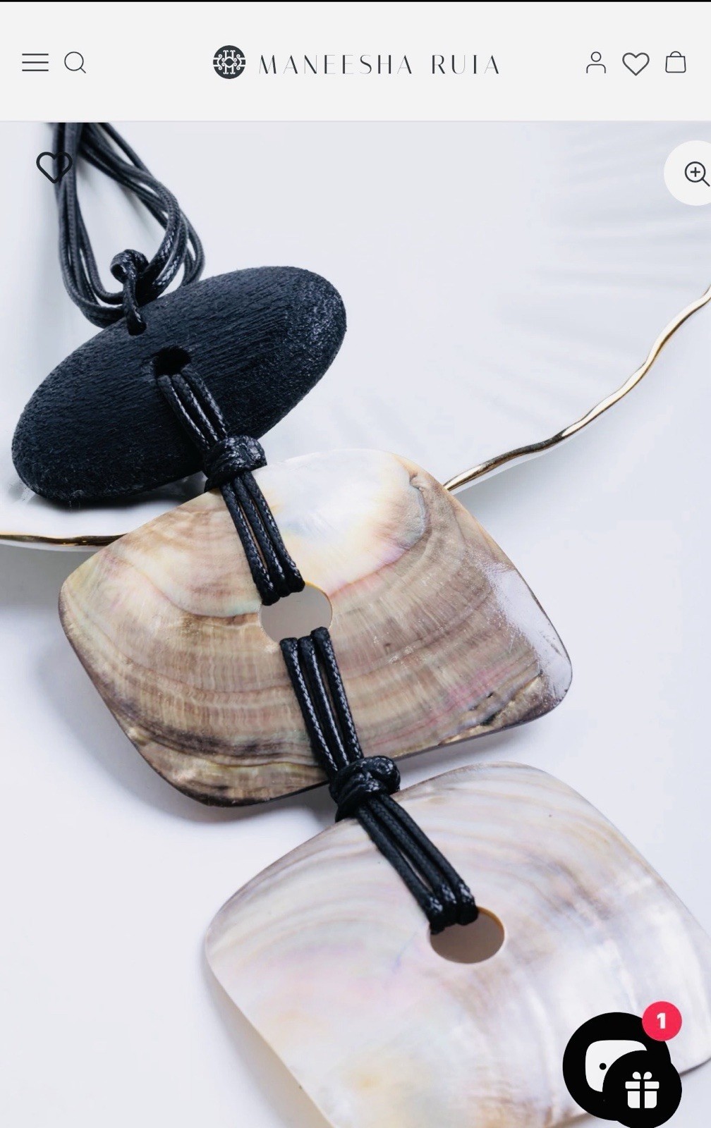 Natural 2-Shell Pendant Necklace with Black Cord & Black Mango Wood