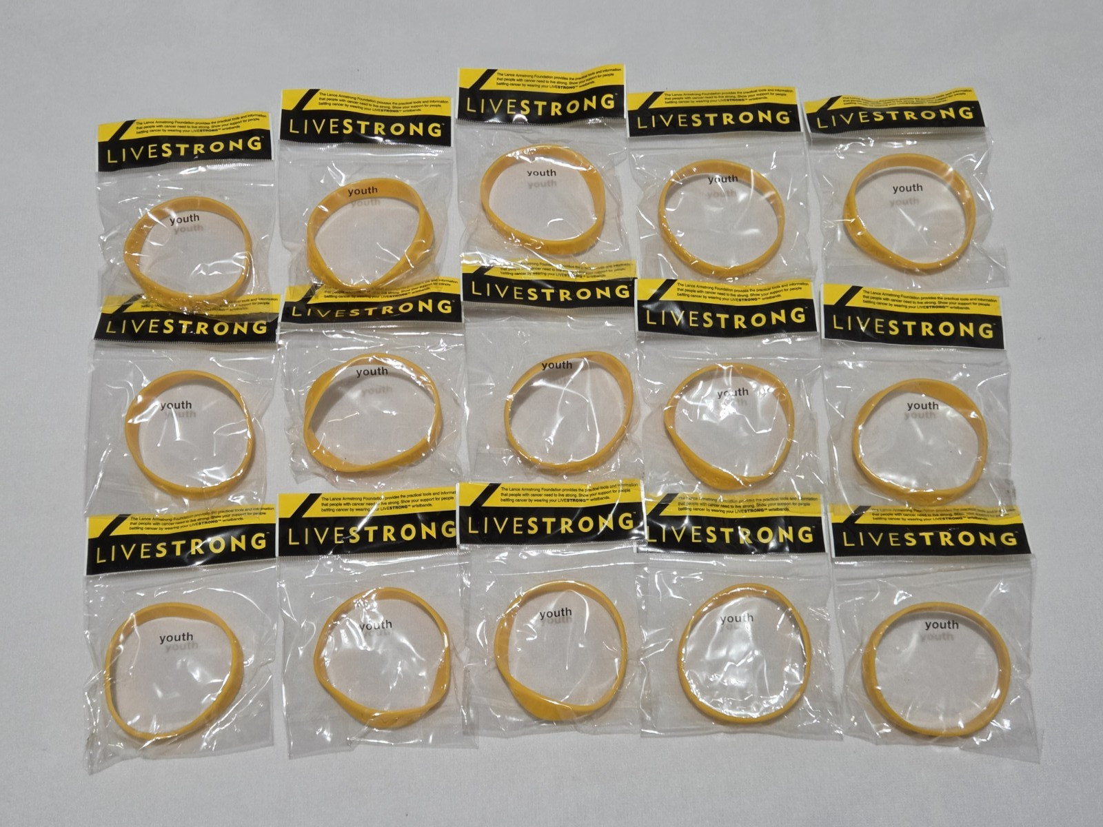 Lot of 15 – Nike Livestrong Bracelet – NEW – (Size XS-M) 7″/180 mm – XS – M