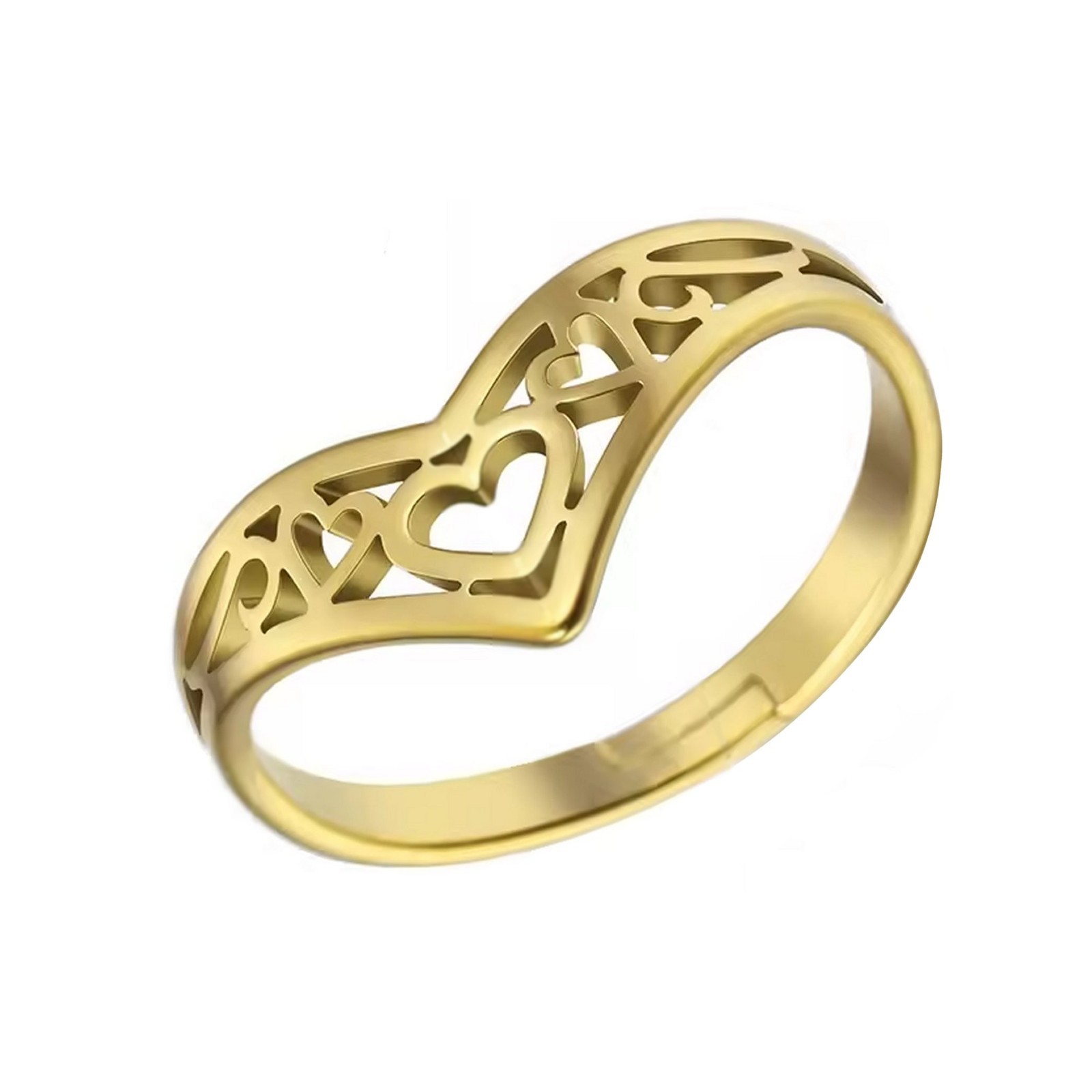 Womens Crown Heart Engagement Ring Gold PVD 316L Stainless Steel Promise Band