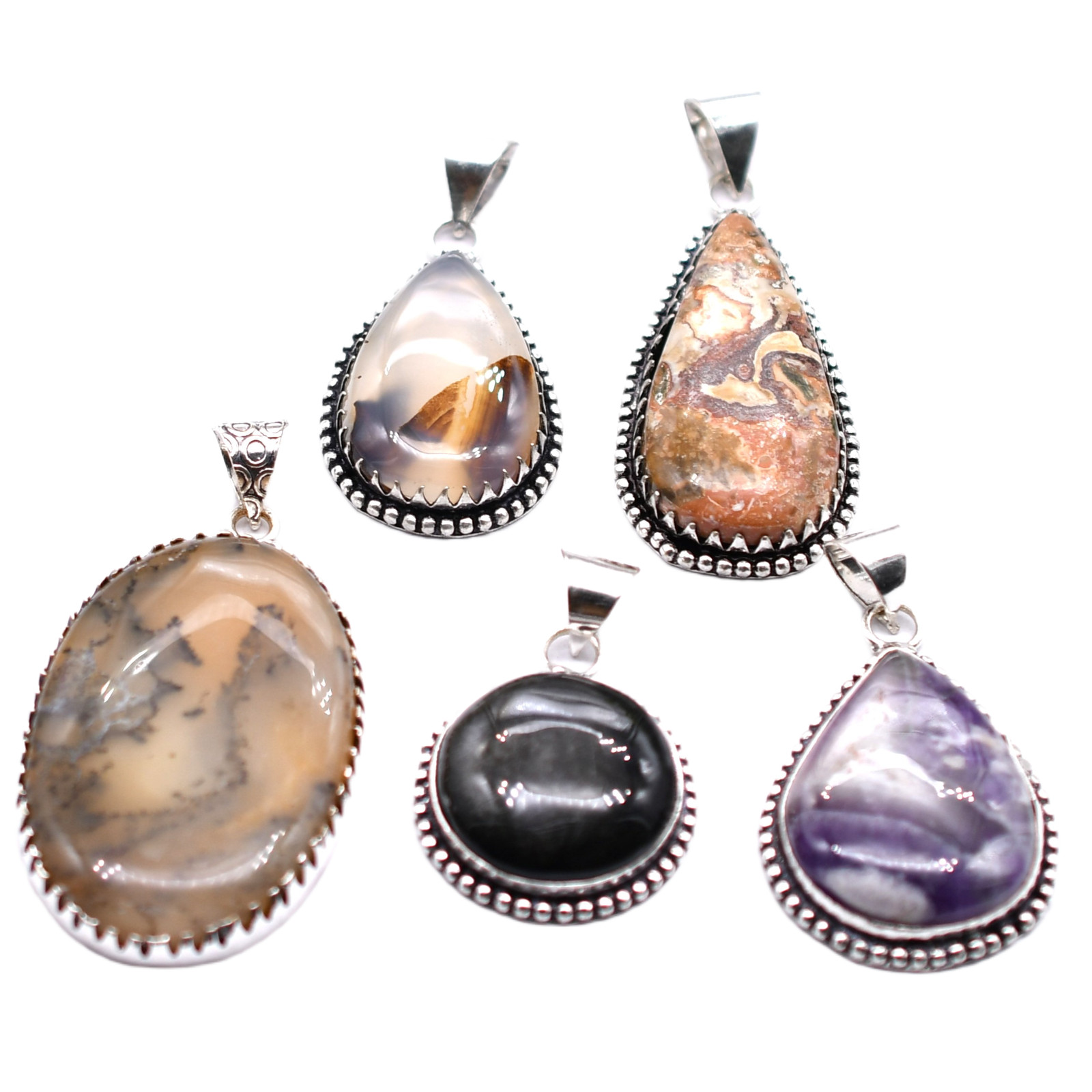 5 PCS Mix Gemstones Ethnic Handmade 925 Sterling Silver Plated Lot PP 481