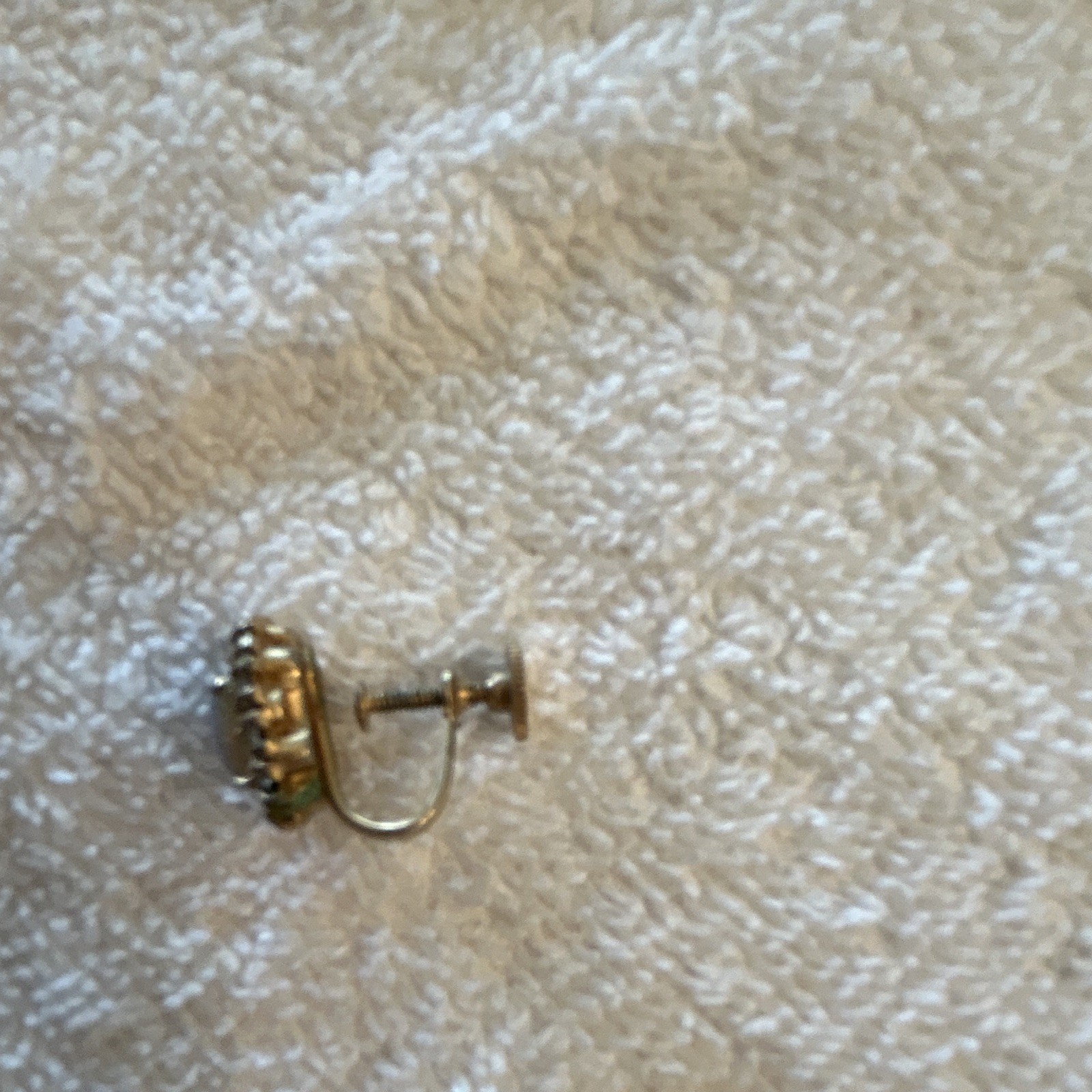 Gold Tone Oval White Stone Bezel Stud Earrings, Screw Back Closure