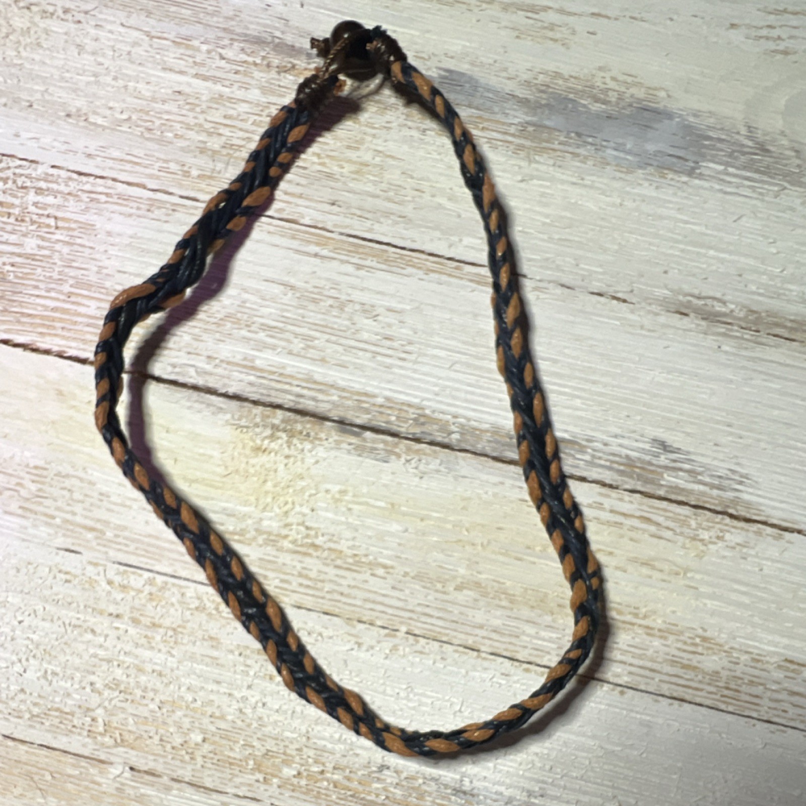 Braided Blue & Brown Leather Cord Chain Necklace
