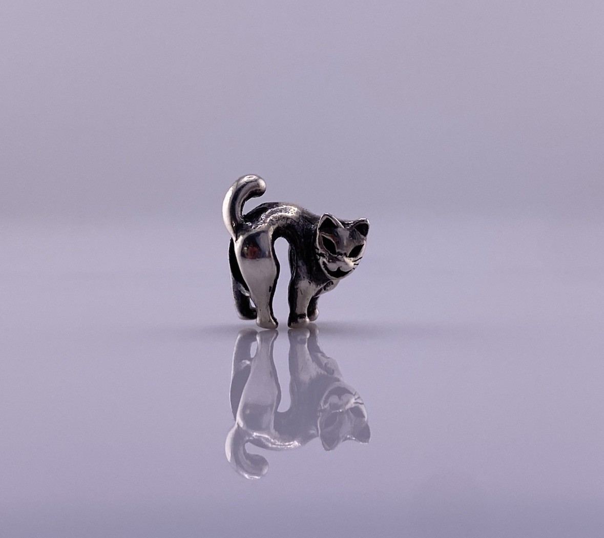 Handmade USA Black Cat Bead Charm 925 Sterling Silver Halloween New