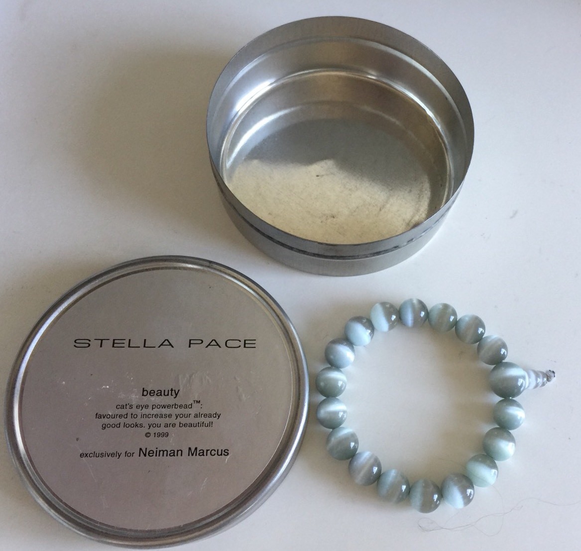 1999 Y2K Neiman Marcus Stella Pace Bracelet Cat’s Eye Powerbeads in Silver Gray