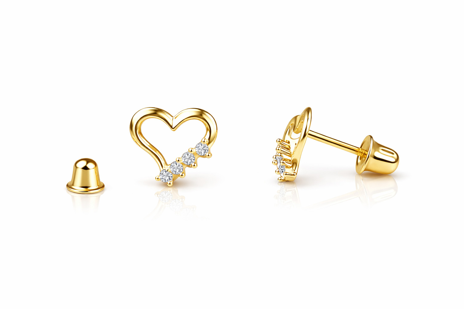 14K White or Yellow Gold Heart Shape CZ Stud Earrings