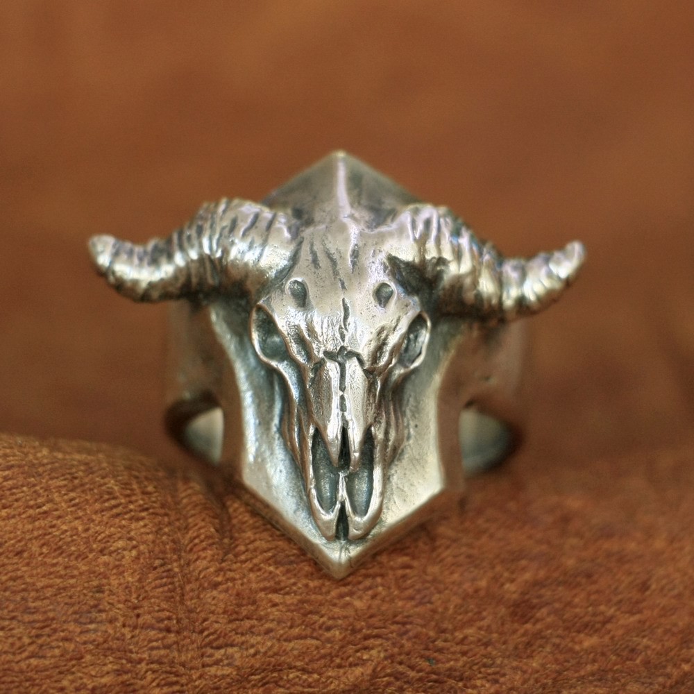 Buffalo Skull Bull Horn 925 Sterling Silver Ring Mens Jewelry TA133A US 7~13 EZ