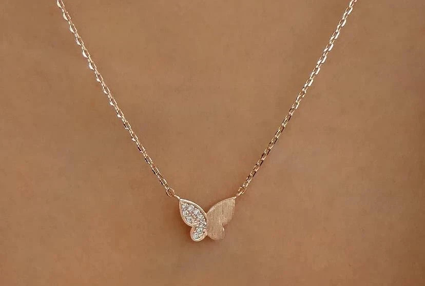 Women 0.20Ct Simulated Diamond Butterfly Pendant Necklace 14K Rose Gold Plated