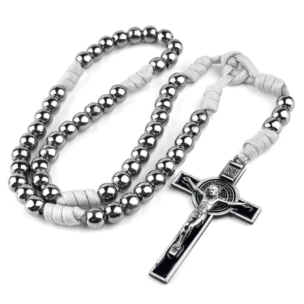 Religious Paracord Rosaries 10mm Iron Beads Antique Bronze Gun Black Catholic Sa
