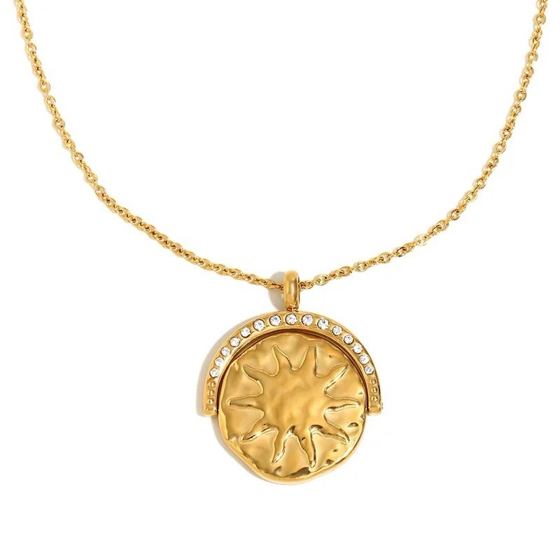 Anthropologie Sun Star Moon Necklace Celestial Charm Halo CZ Boho Double Sided
