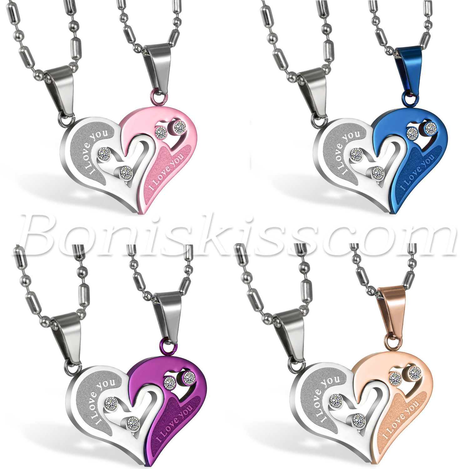 His and Hers Stainless Steel I Love You Heart Men Women Couple Pendant Necklace