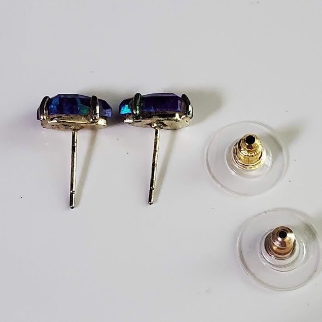 Kendra Scott Jillian Stud Earrings Purple Iridescent Dichroic Glass Gold Dainty
