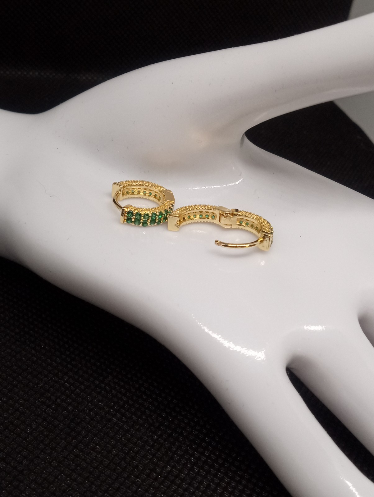 Emerald Green Pave Cubic Zerconia Gold Plated Huggie Earrings NWOT Fall ’25