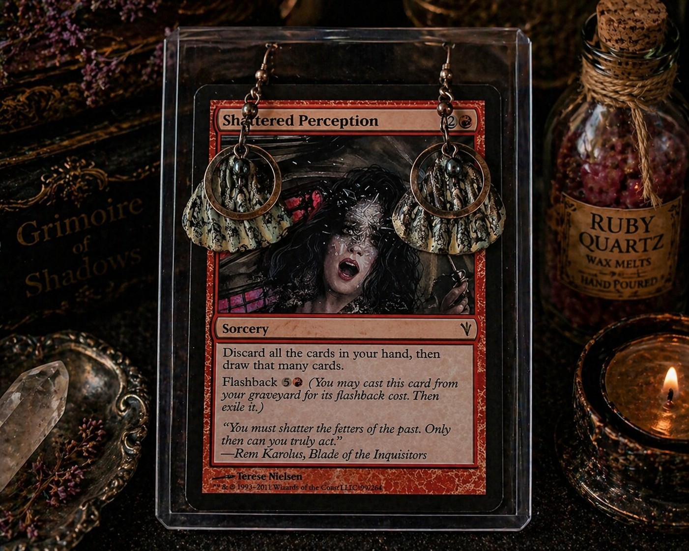 Witchy Gothic Earrings Set Fantasy Art Display Magic Cards Jewelry Bundle Gift