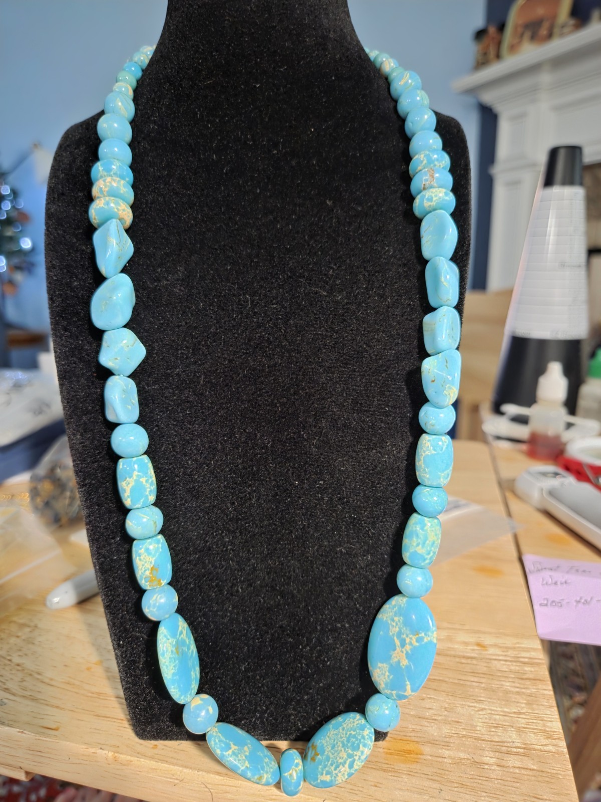 22″ Stabilized Turquoise Matrix Bead Necklace 925 Sterling Silver Clasp