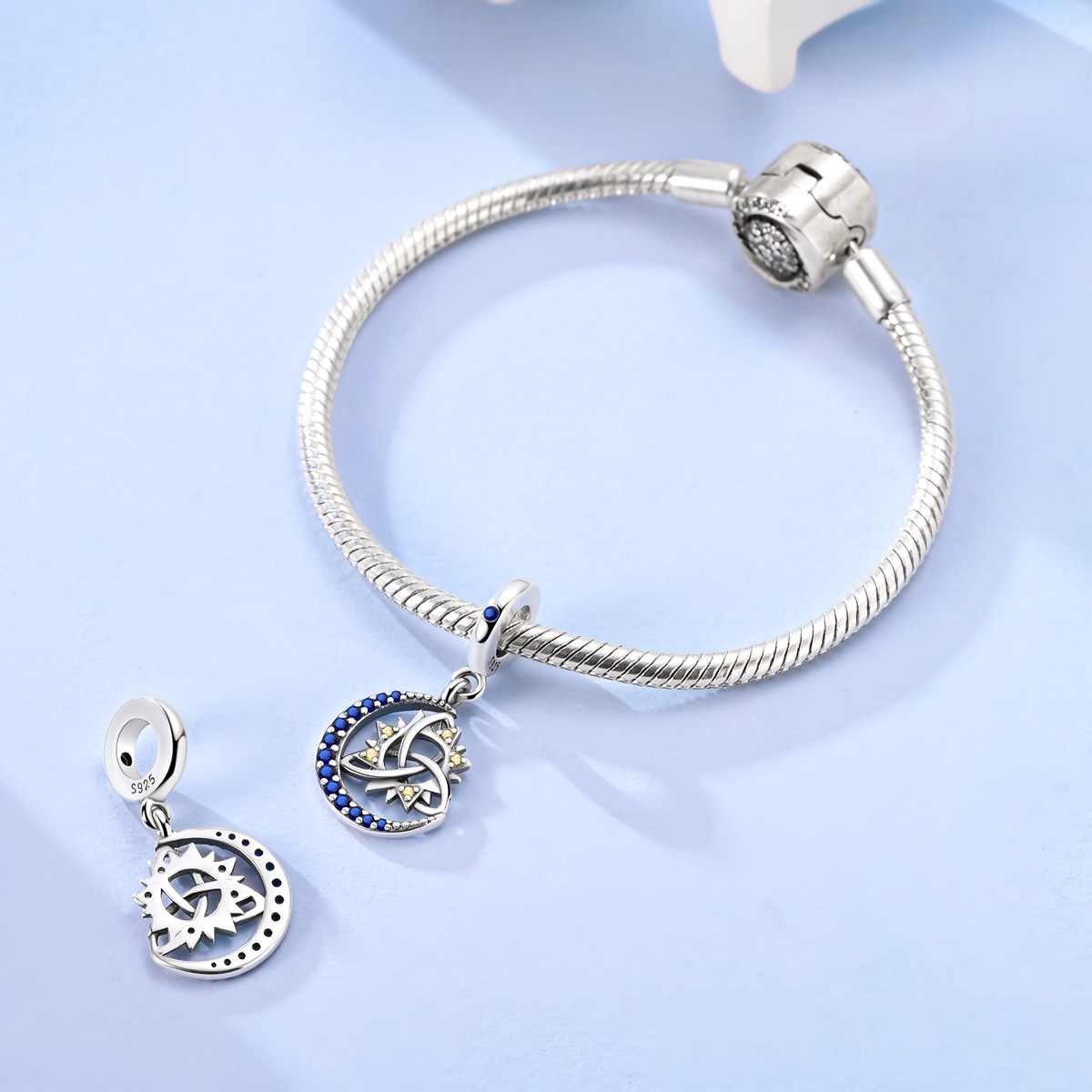 MULA Original 925 Sterling Silver Charm Sun Moon Knot Pendant fit Women Bracelet