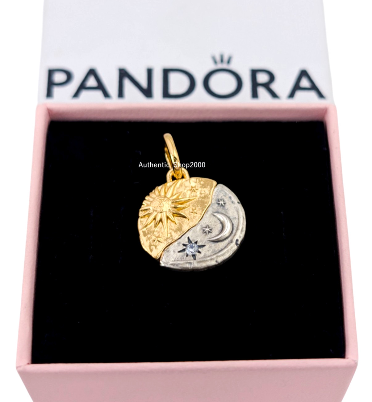 New 100% Authentic PANDORA 14k Gold 925 Sun & Moon Medallion Charm 763977C01