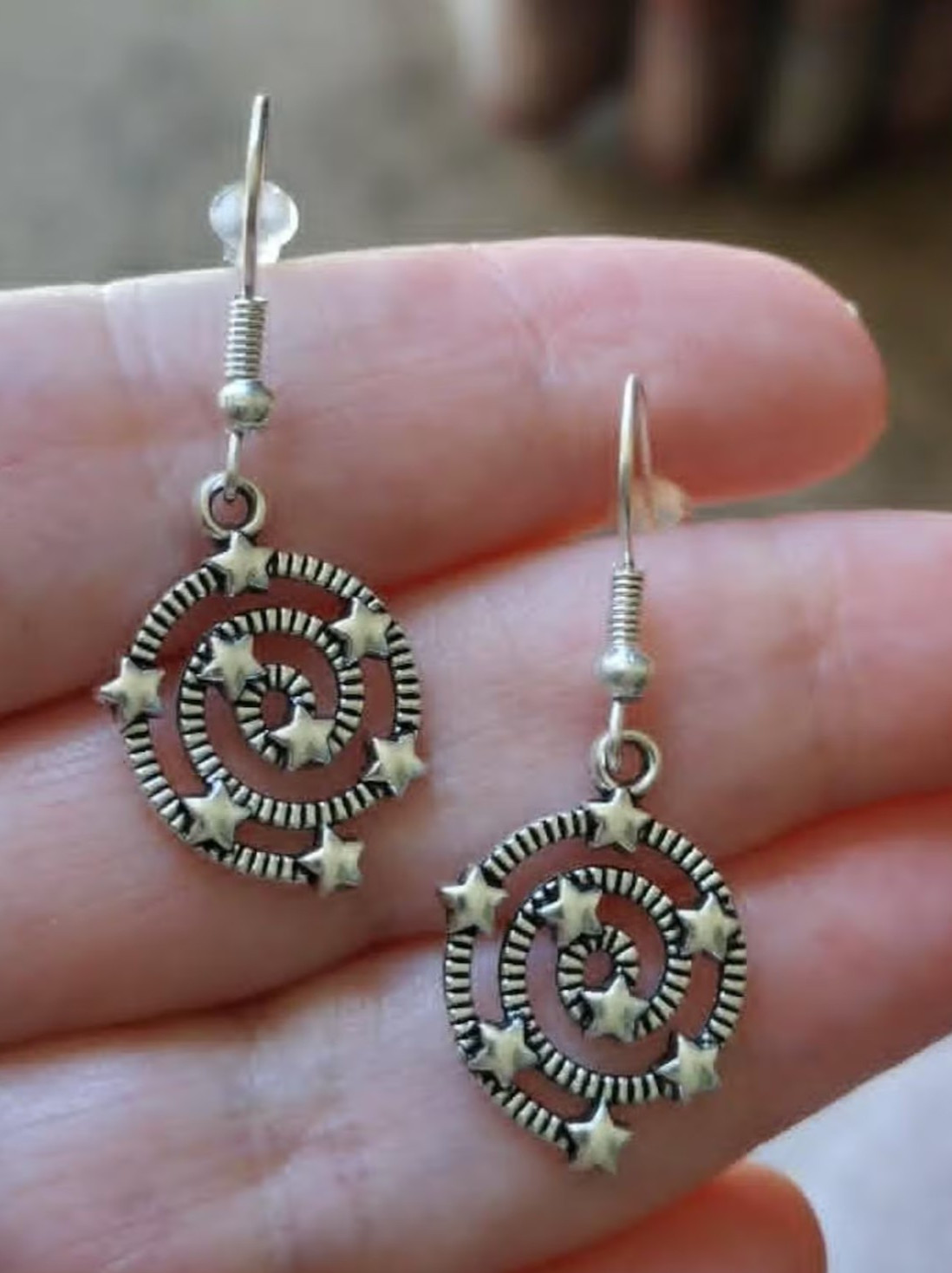 Spiral Stars Circle Drop Dangle Earrings Lobes Goth Alternative Boho Festival