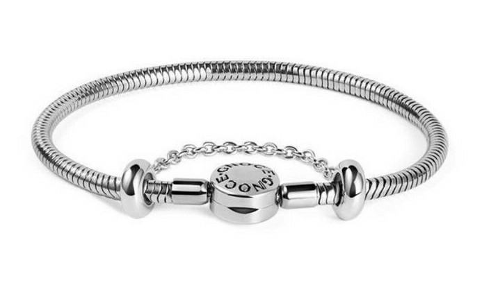 GNOCE 17CM 316 STAINLESS STEEL SILVER SNAKE CHARM BRACELET FREE SAFETY CHAIN NEW