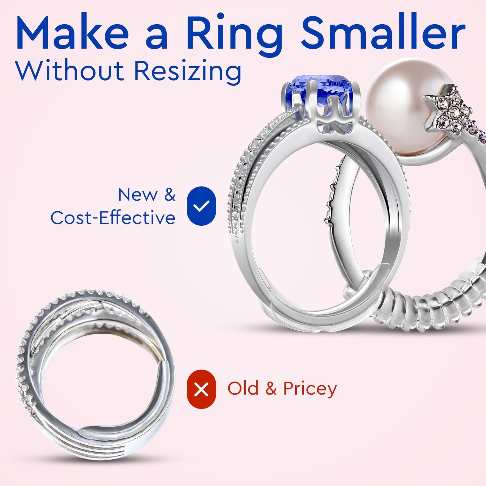 Adjustable Ring Sizers – 8 Easy-Clip & 6 Coil Adjusters – Ring Guards for Loose