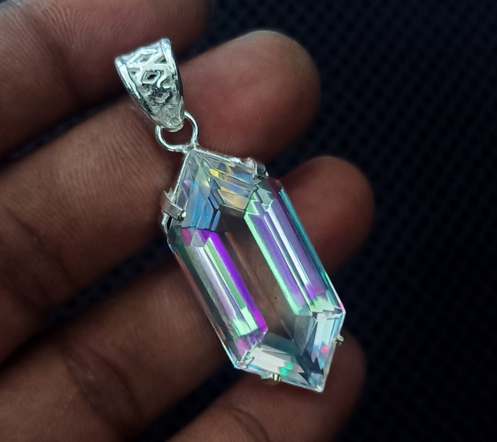 58.20 Ct+ Magical Mystic Topaz Fancy Cut Sterling Silver Pendant With Chain