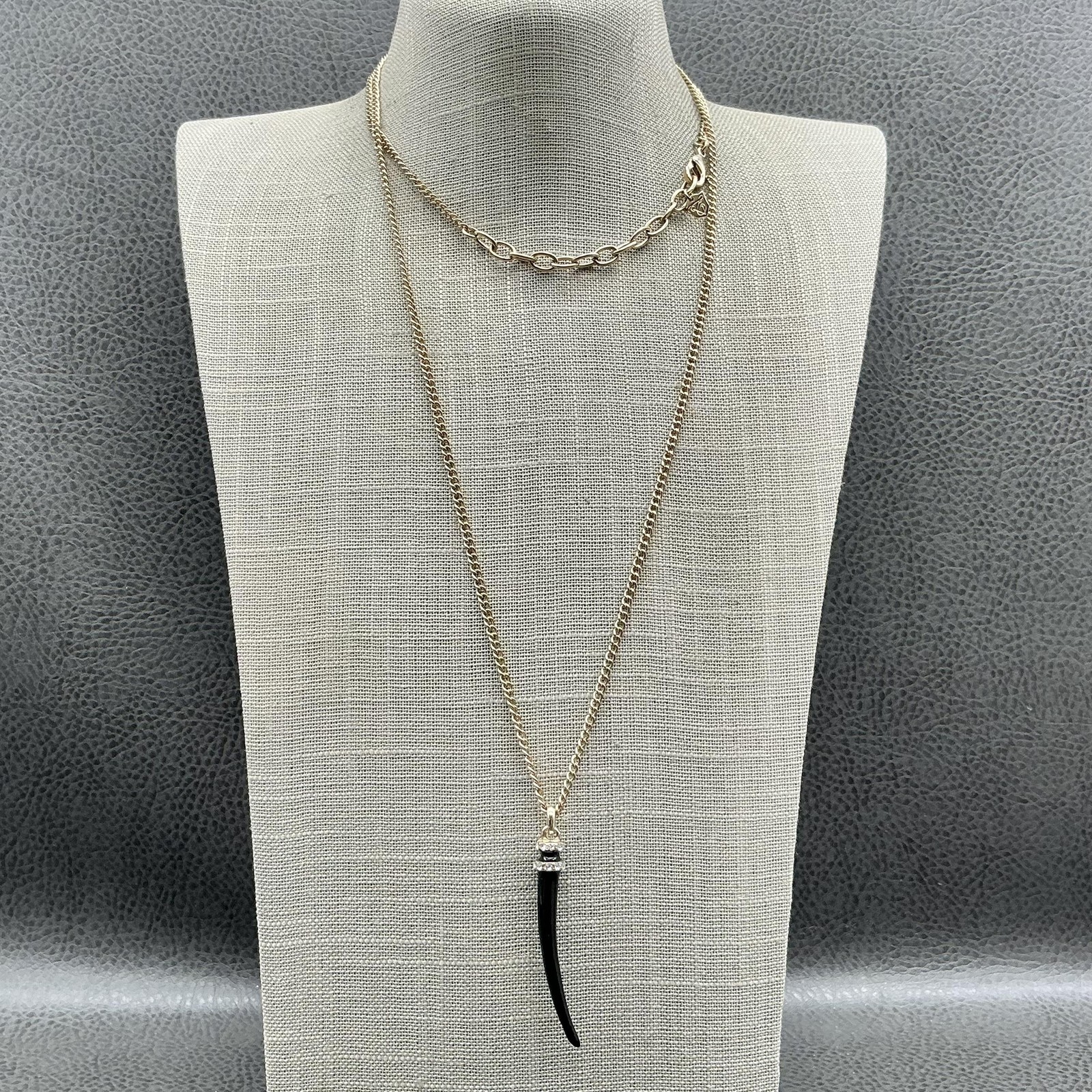 Tre Vero Necklace Gold Tone Black Horn Pendant Rhinestone 36 In Womens