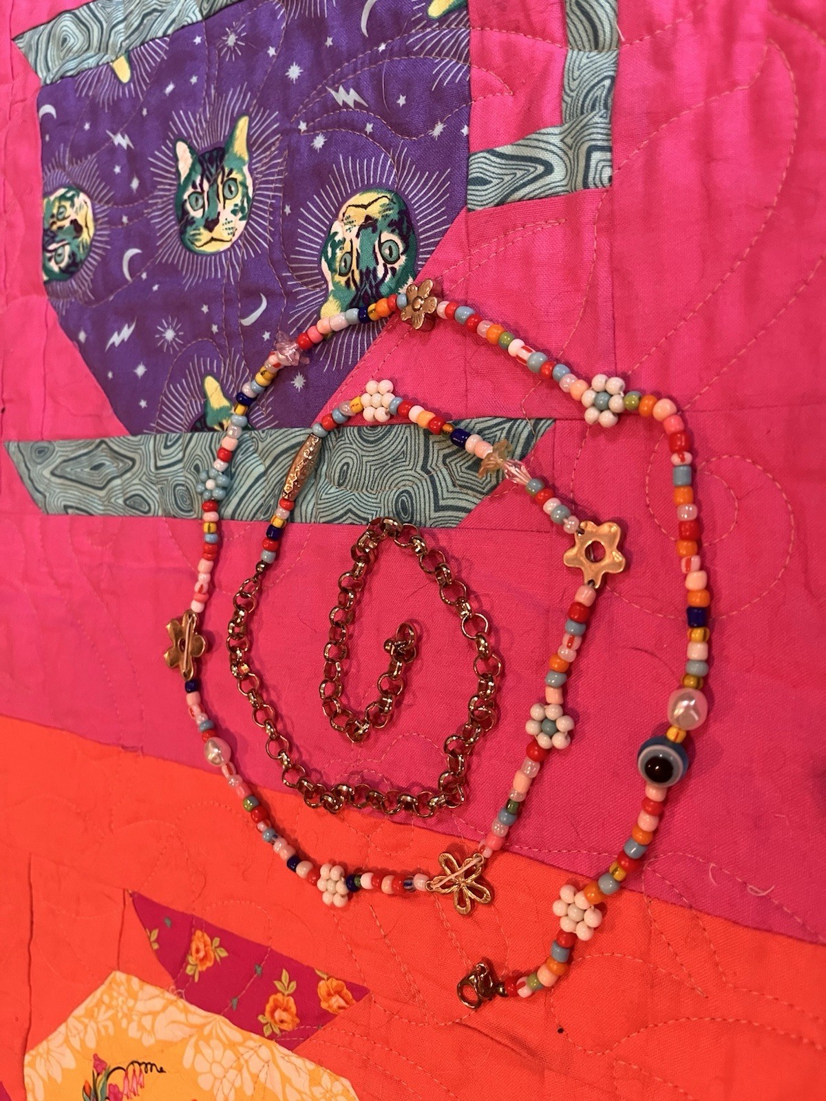 FREE PEOPLE Beaded Flower and Evil Eye Layered BELLY Chain Necklace Belt NWOT