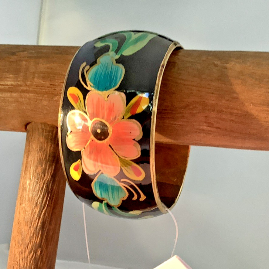 Antika Collection Hand Painted Bracelet Made In India Floral Design Enamel Brass