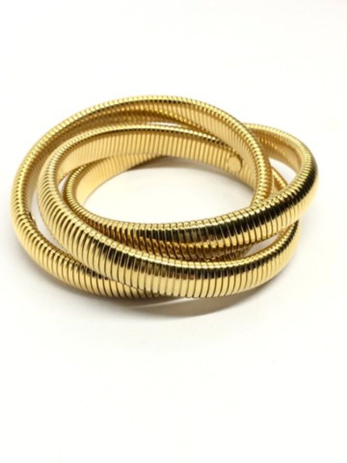 GOLD TONE BRACELET Tubogas Omega Coiled Wrap Ribbed Flexible Statement