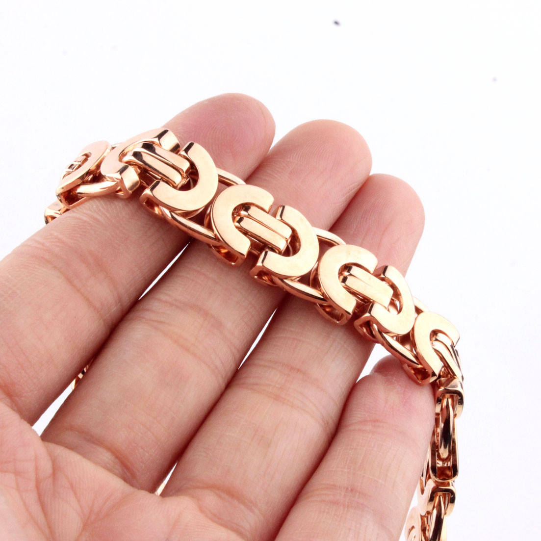 Rose Gold braclets&bangle for Cool Men Stainless Steel Byzantine Bracelet 7″-11″