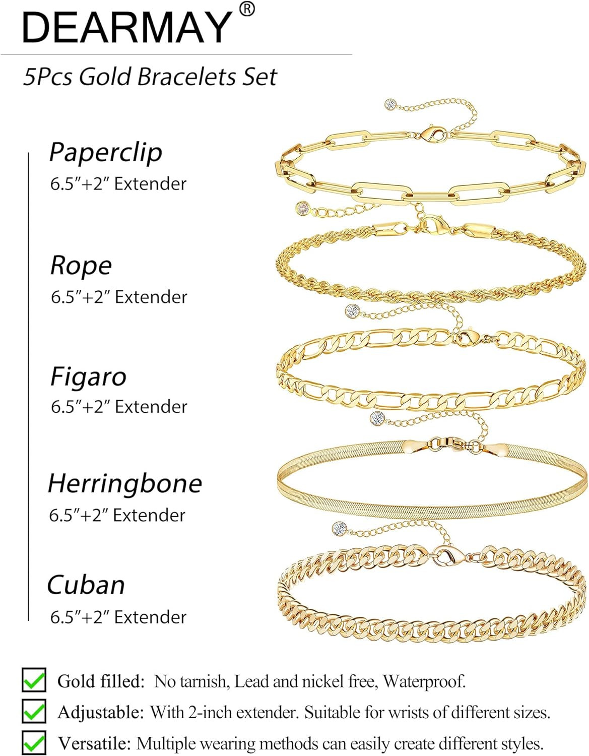 14K Gold Plated Bracelets for Women, Jewelry Sets Cute Tennis Beaded Bracelets C