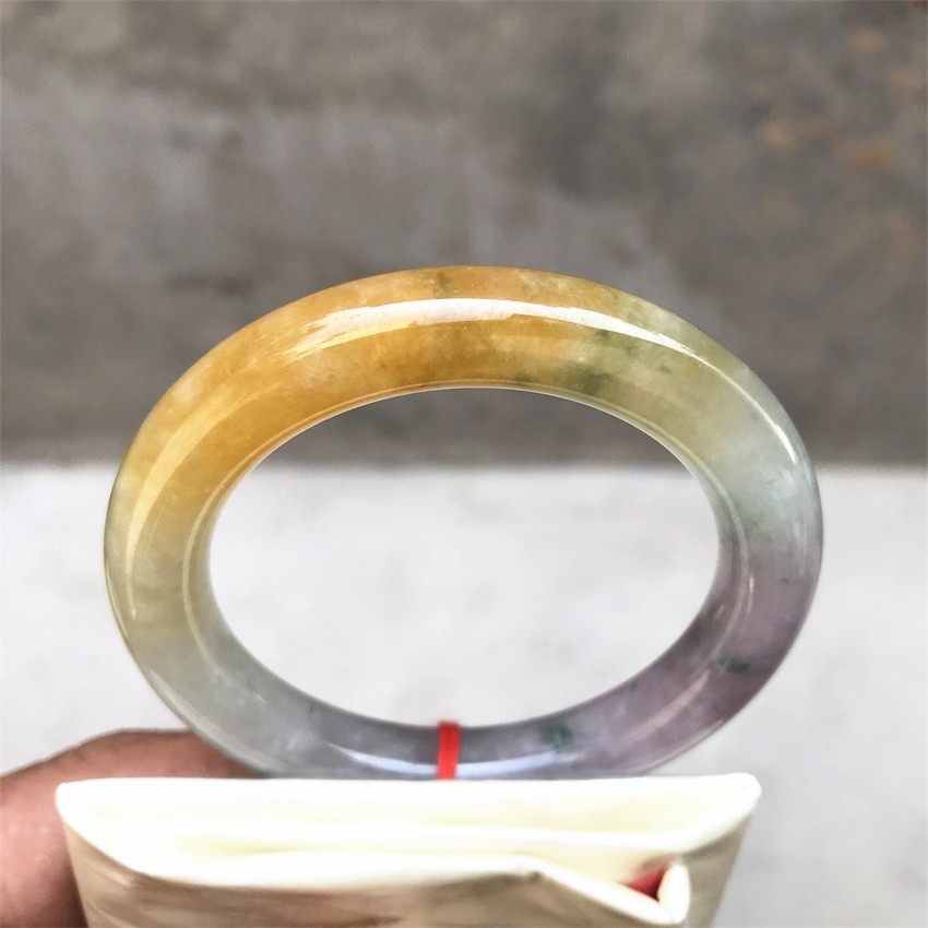 51.5MM Natural Ice Lavender Yellow Jadeite Jade Bracelet Emerald Jade Bracelet