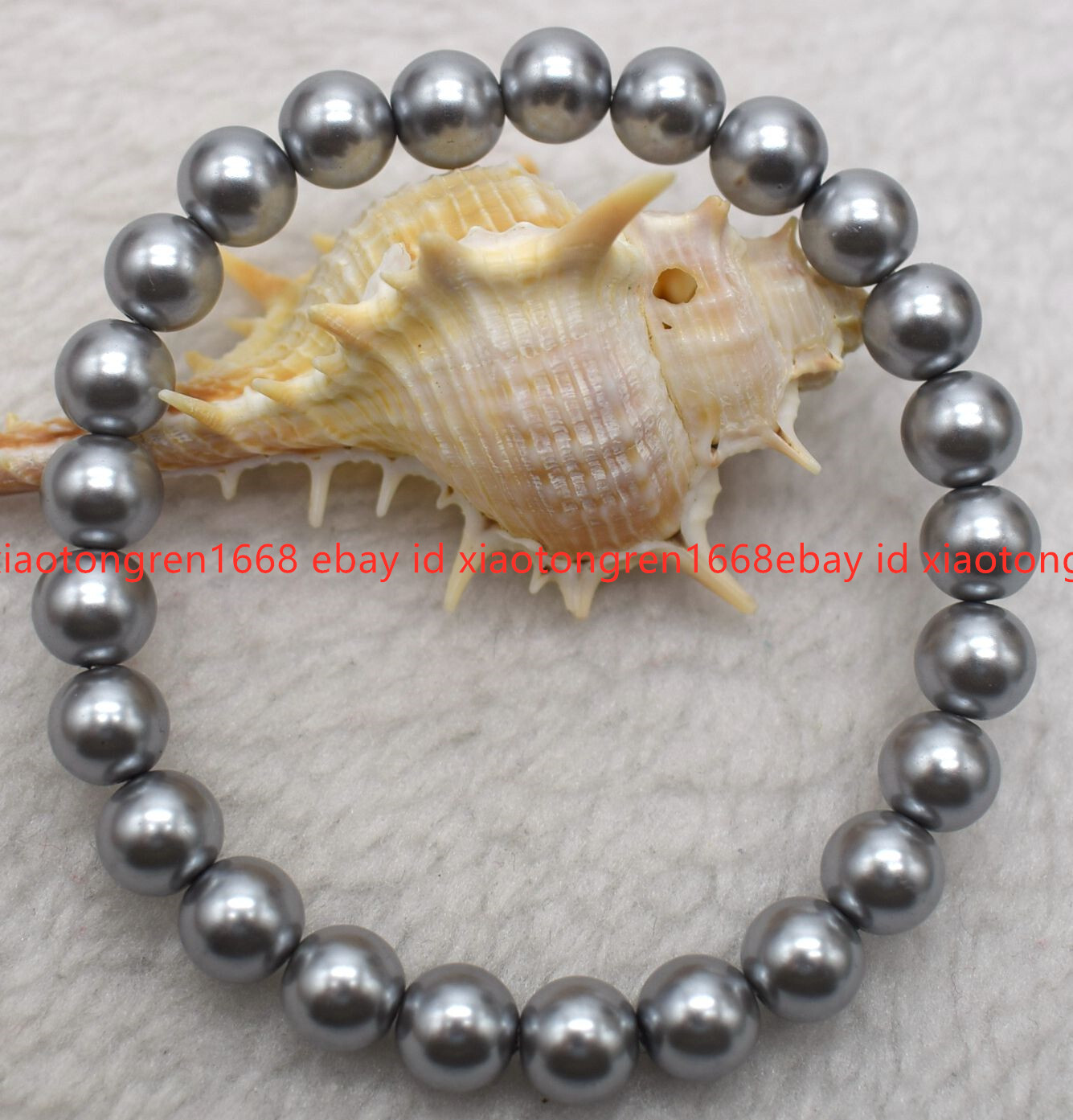 Handmade Pretty 8/10/12mm Gray Shell Pearl Gems Round Beads Bracelet 7.5in