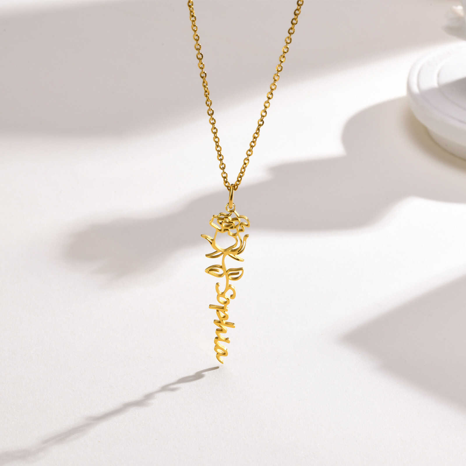 Birth Flowers Necklaces Name Personalized Pendant Gold Silver Gift Christmas Mom
