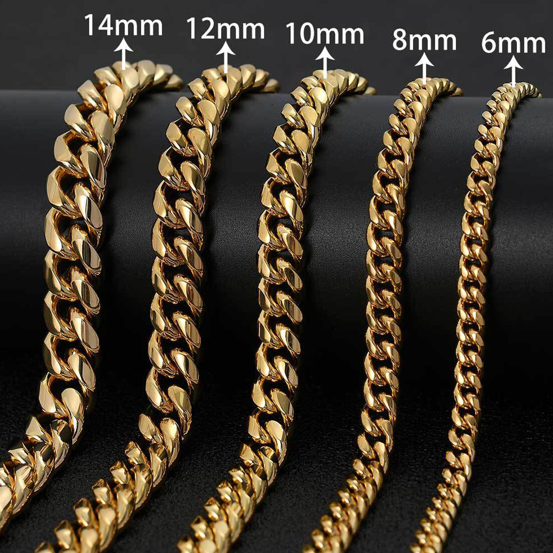 Mens Miami Cuban Link Bracelet or Chain Necklace 18k Gold Plated Stainless Steel