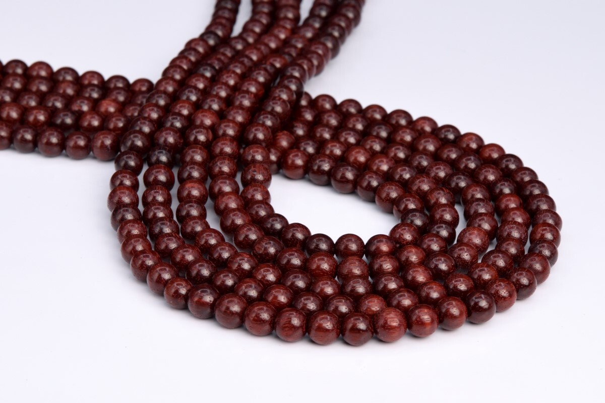 6MM 108 Pcs African Red Sandalwood Mala Beads Natural Wood Red Round Beads 27″