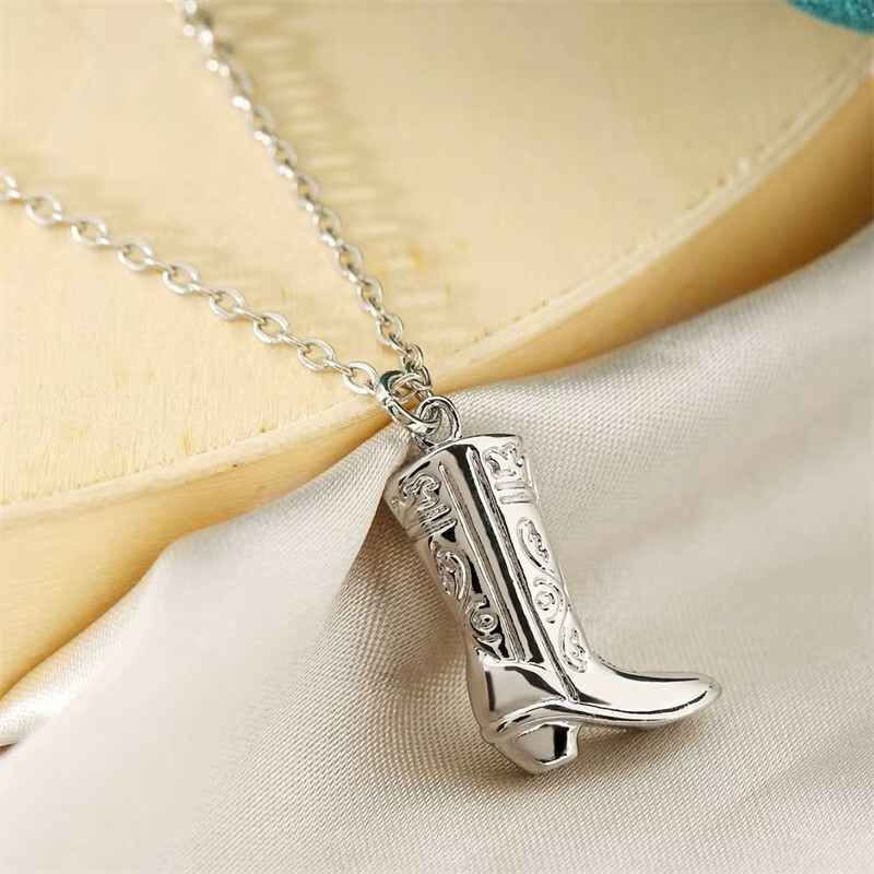 Silver Cowboy Boot Pendant Necklace–Western Country Jewelry, Cowgirl Cowboy Boot