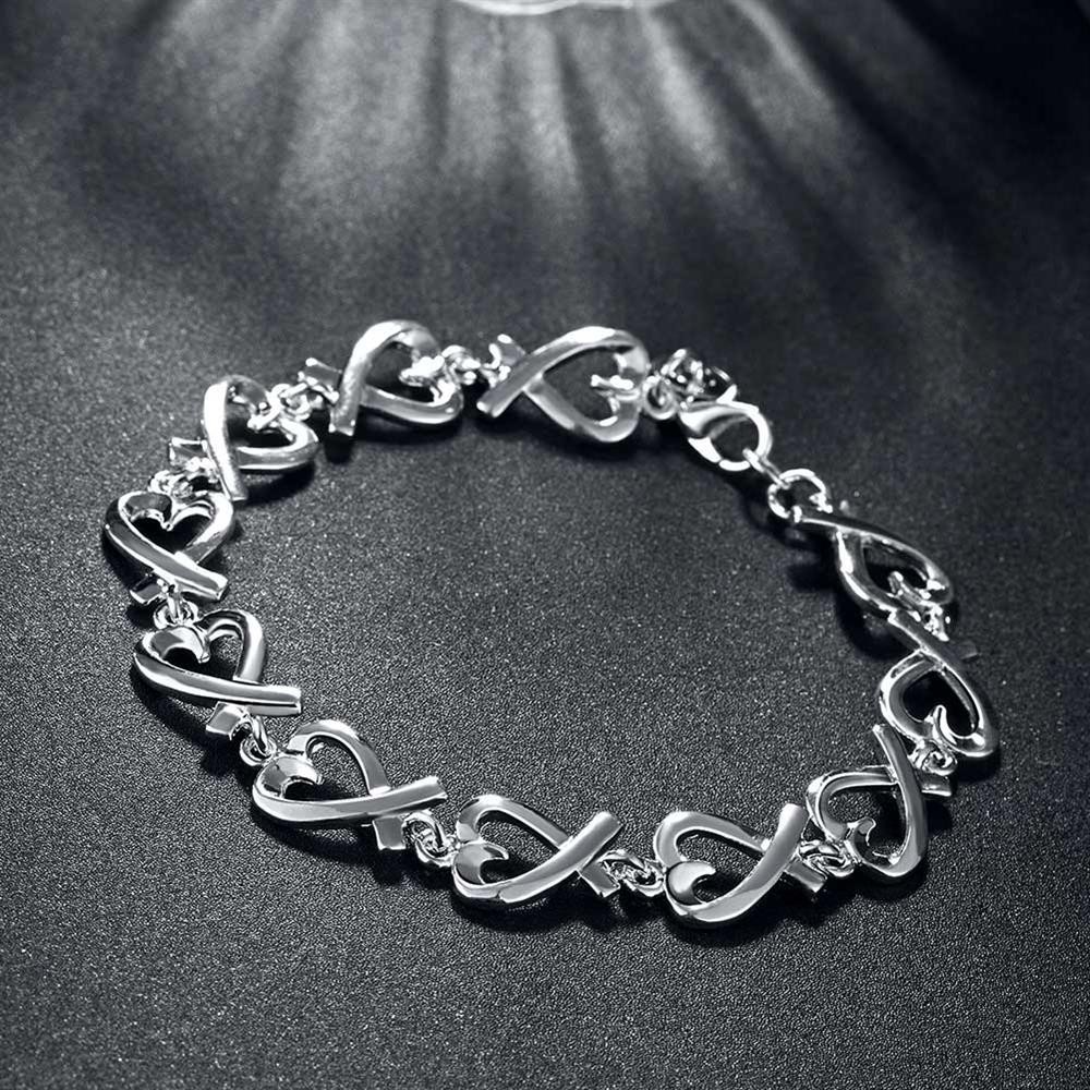 925 Sterling Silver Charm Heart Thick Chain Women Bracelet Fashion Jewelry…