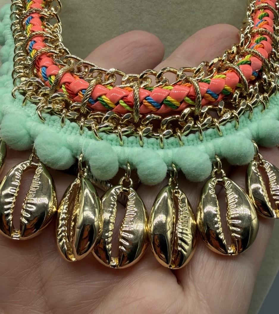 Lilly Pulitzer Sparkling Gold Plated Multi Sands Shells Bib Statement Necklace