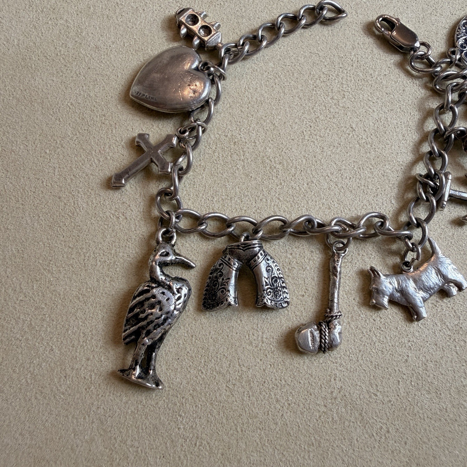 Vintage 925 Sterling Silver Charm Bracelet Size 6 3/4 inches